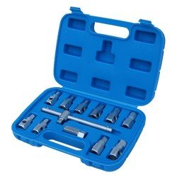 Oil drain plug socket set, 11pcs, sliding T-handle