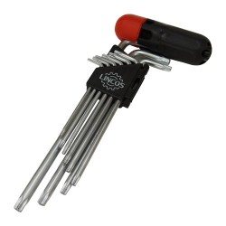 Extra long torx L-wrench set, 9pcs, tamperproof, with plastic handle