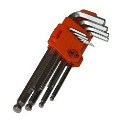Extra long hex wrench set, ball end, 9pcs