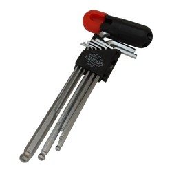 Extra long ball-end hex L-wrench set, 9pcs, with plastic handle